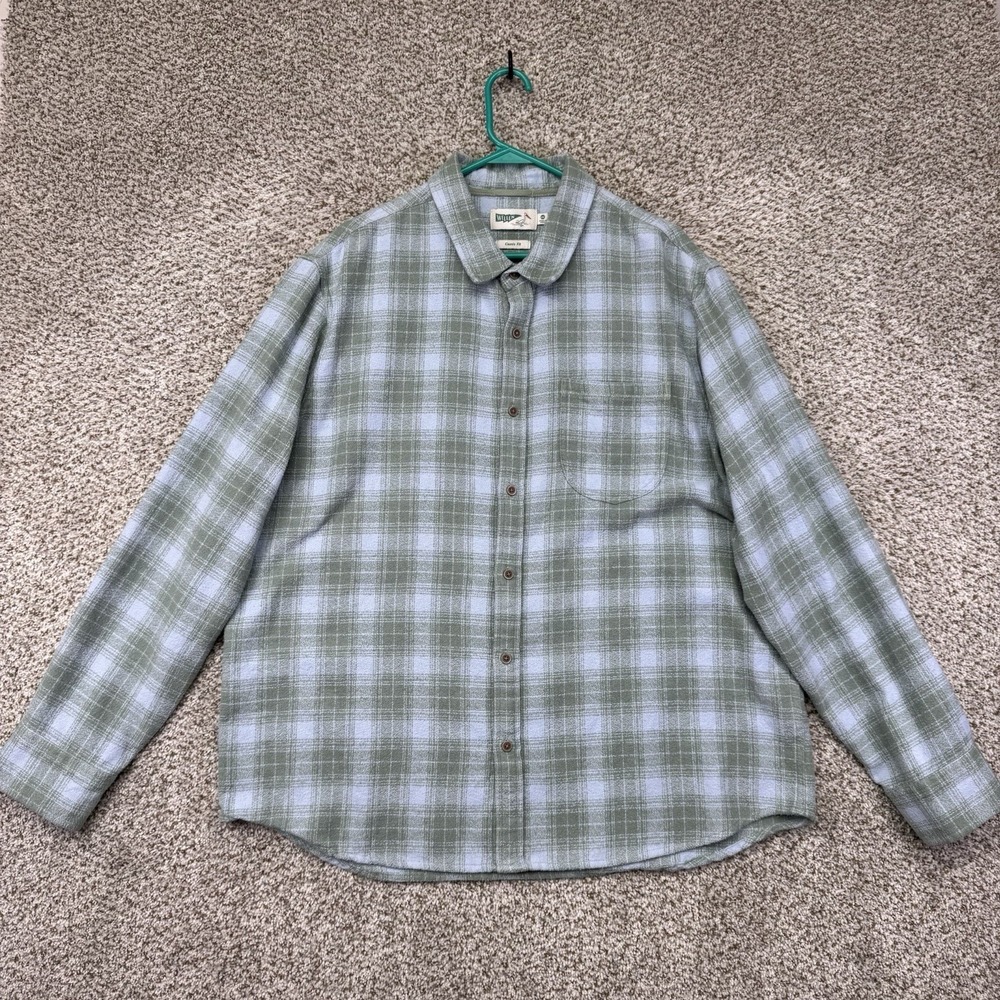 Wellen Shirt Jacket Mens Size XXL 2XL Green Blue Plaid Button Up Shacket Flannel